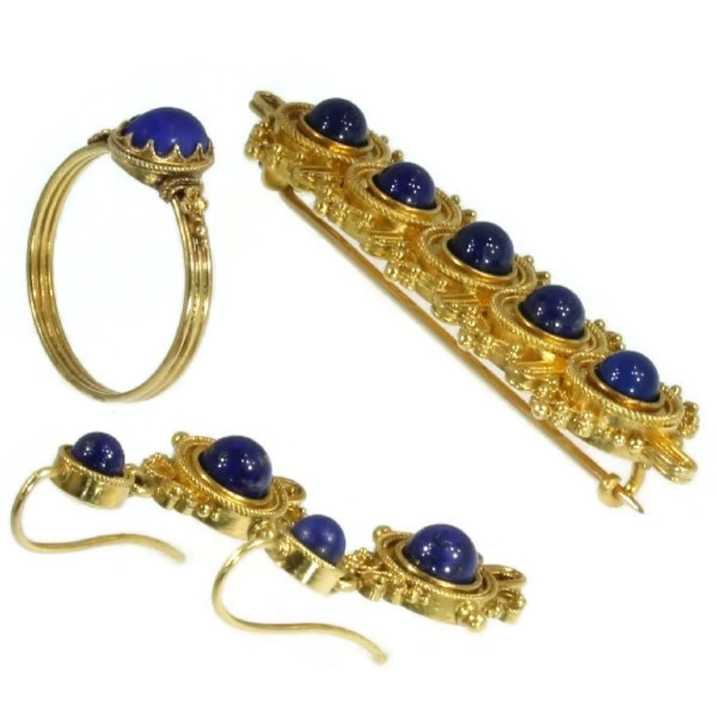 Neo-etruscan revival parure ring brooch