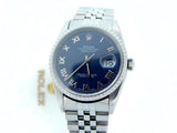 Pre Owned Mens Rolex Stainless Steel Datejust with a Blue Roman Dial 16220