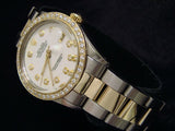 Pre Owned Mens Rolex Two-Tone Datejust Diamond White MOP 16013