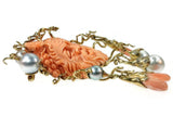 Engraved cameo coral Bacchus brooch