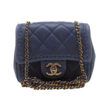 Chanel A92920 Navy Velvet Calfskin Leather Quilted Chain Bag