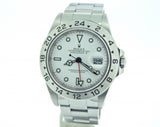 PRE OWNED MENS ROLEX STAINLESS STEEL EXPLORER II WITH A WHITE DIAL 16570