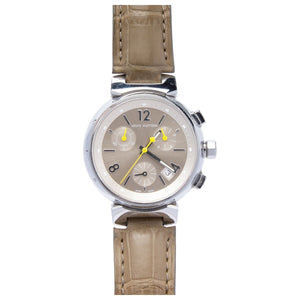 Louis Vuitton tambour chronographe silver steel watch
