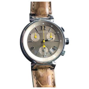 Louis Vuitton tambour chronographe brown steel watch