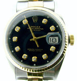 Pre Owned Mens Rolex Two-Tone Datejust with a Black Diamond Dial 1601