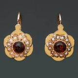 Antique almandine pearls drop earrings