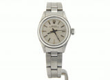 PRE OWNED LADIES ROLEX STAINLESS STEEL OYSTER PERPETUAL WITH A SILVER DIAL 6623