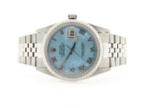 Pre Owned Mens Rolex Stainless Steel Datejust with a Blue MOP Roman Dial 16030