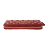 Chanel Red Lambskin Quilted Zip Around Long Wallet