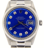 Pre Owned Mens Rolex Stainless Steel Datejust Blue Diamond 1603