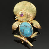 50s comical bird on branch brooch