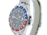 PRE OWNED MENS ROLEX STAINLESS STEEL GMT MASTER II PEPSI WITH A BLACK DIAL 16710