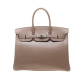 Hermes Gris Tourterelle Swift Leather Guilloche Buckle Birkin 35cm ( Q Stamp)