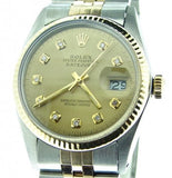 Pre Owned Mens Rolex Two-Tone Datejust with a Gold Diamond Dial 16013