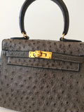 Hermès Kelly 20 Ostrich Sellier Bleu Gris