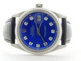 Pre Owned Mens Rolex Stainless Steel Datejust Blue Diamond 1603