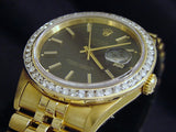 Pre Owned Mens Rolex Yellow Gold Datejust Diamond with a Black Dial 16238