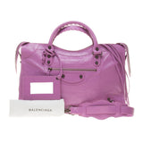 Balenciaga Light Purple Lambskin Classic City Motorcycle Handbag with Shoulder S