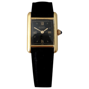 Cartier tank must black silver gilt watch