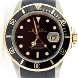 PRE OWNED MENS ROLEX TWO-TONE SUBMARINER DATE WITH A BLACK DIAL 16613