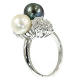 Diamond ring with black and white pearls