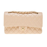Chanel Beige Caviar Leather Quilted Classic Large Chain Bag