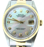 Pre Owned Mens Rolex Two-Tone Datejust with a White MOP Diamond Dial 16233