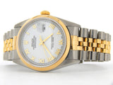 Pre Owned Mens Rolex Two-Tone Datejust with a White Roman Dial 16203