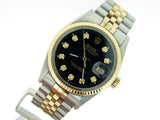 Pre Owned Mens Rolex Two-Tone Datejust with a Black Diamond Dial 16013