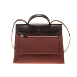 Hermes Brick Red Canvas with Brown Leather Herbag Zip 31cm (P Stamp)