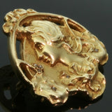 Art Nouveau floral gold Lady profile pin