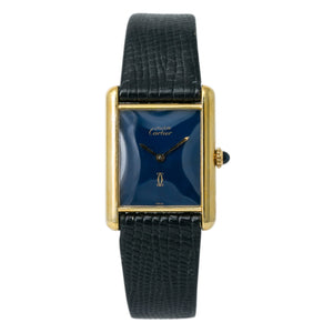 Cartier tank must blue silver gilt watch