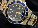 PRE OWNED MENS ROLEX TWO-TONE SUBMARINER DATE WITH A BLUE DIAL 16613