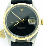 Pre Owned Mens Rolex Two-Tone Datejust with a Black Dial 16013