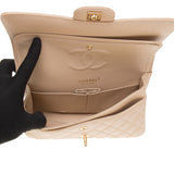 Chanel Beige Caviar Leather Quilted Classic Large Chain Bag