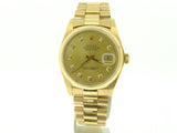 Pre Owned Mens Rolex Yellow Gold Datejust with a Gold Diamond Dial 16018