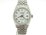 Pre Owned Mens Rolex Stainless Steel Datejust with a White Roman Dial 16030