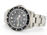 PRE OWNED MENS ROLEX STAINLESS STEEL GMT MASTER II WITH A BLACK DIAL 16710