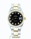 Pre Owned Mens Rolex Two-Tone Datejust with a Black Diamond Dial 1601