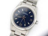 PRE OWNED MID SIZE ROLEX STAINLESS STEEL OYSTER PERPETUAL WITH A BLUE DIAL 77080
