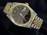 Pre Owned Mens Rolex Two-Tone Datejust with a Black Dial 16233
