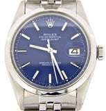 Pre Owned Mens Rolex Stainless Steel Datejust with a Blue Dial 1600