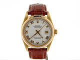 Pre Owned Mens Rolex Yellow Gold Datejust with a White Roman Dial 16018