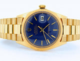 Pre Owned Mens Rolex Yellow Gold Datejust with a Blue Dial 1601