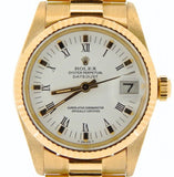 Pre Owned Mid-Size Rolex Yellow Gold Datejust President White Roman 6827
