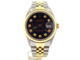 Pre Owned Mens Rolex Two-Tone Datejust with a Black Diamond Dial 16013
