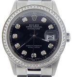 Pre Owned Mens Rolex Stainless Steel Datejust Diamond Black 16030
