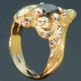 Art Nouveau Brown Diamond and Gold Floral Ring From France