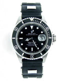 PRE OWNED MENS ROLEX STAINLESS STEEL SUBMARINER DATE WITH A BLACK DIAL 16610