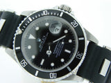 PRE OWNED MENS ROLEX STAINLESS STEEL SUBMARINER DATE WITH A BLACK DIAL 16610